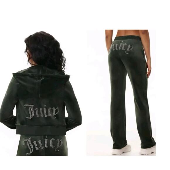 NWT JUICY Couture Velour Tracksuit Womens XL OG Booty Bling Forest Green Y2K 90s - Picture 5 of 9